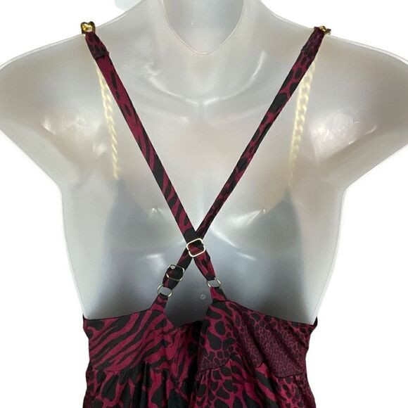 Michael Michael Kors Jumpsuit Red Black Leopard Wide Leg Chain Straps Large - Picture 14 of 15
